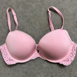 Victoria's Secret Dream Angels Push Up Bra 34C Pink Lace Underwire Padded Sexy